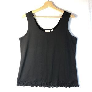 Chico's Size 2 L Black Knit Tank Top w Lace Trim Shirt
